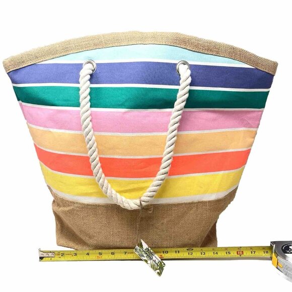 Tommy Bahama Reusable Tote Beach Bag Jute Bottom Rope Handles XL Large Striped - Picture 2 of 9